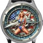 VINTAGE LOCKHEED F-16 FIGHTING FALCON USAF JET FIGHTER PINUP ART BRASS F16 WATCH