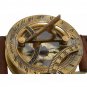 STEAMPUNK SOLID BRASS SUNDAL COMPASS WRIST WATCH w REAL ROUGH LEATHER BRACELET