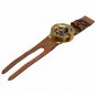 STEAMPUNK SOLID BRASS SUNDAL COMPASS WRIST WATCH w REAL ROUGH LEATHER BRACELET