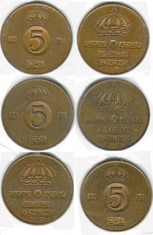Sweden 5 ore Lot x3 High Grades