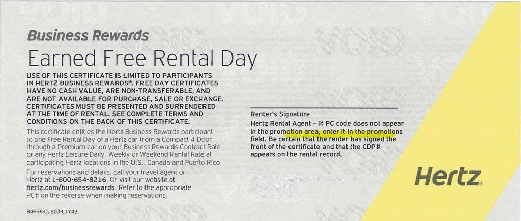 7 Hertz Car Rental Free Day Coupon / Certificates / Voucher Expires 06 ...