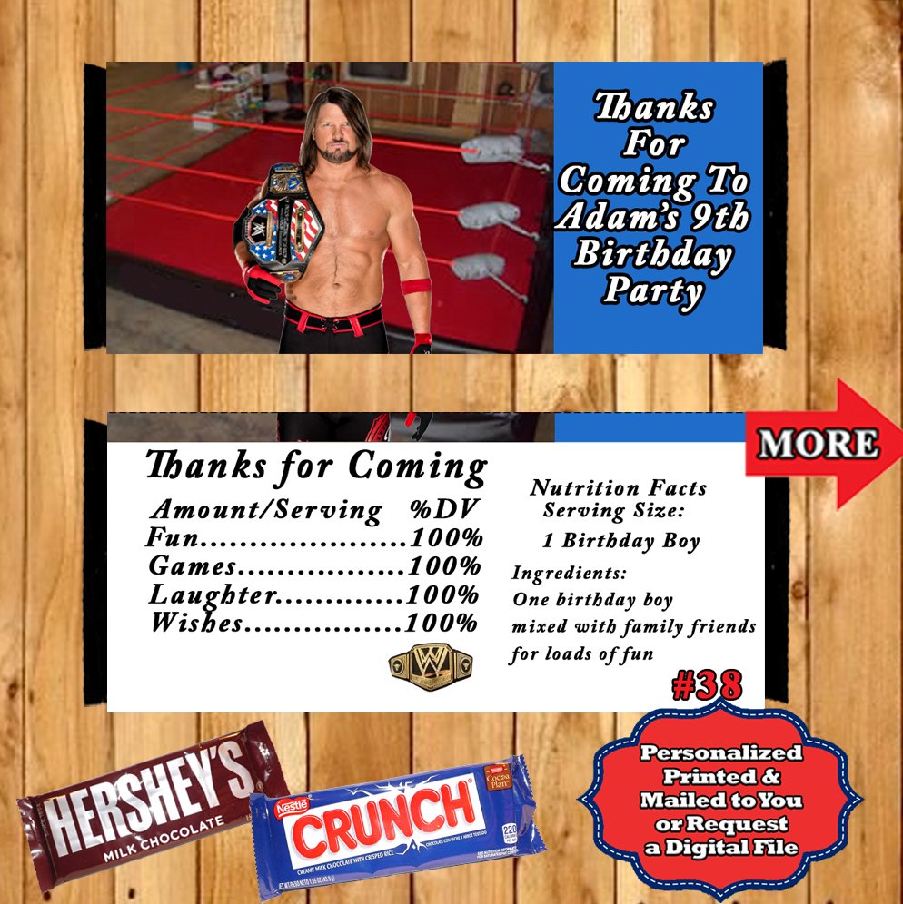WWE Wrestling Birthday Candy Bar Wrappers 10 each Personalized