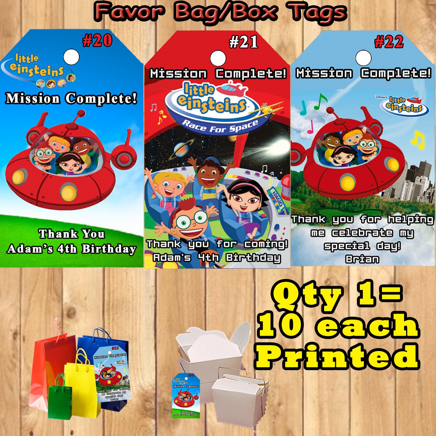 Little Einsteins Birthday 10 ea Favor Tags Gift Tags Thank You Tags Personalized