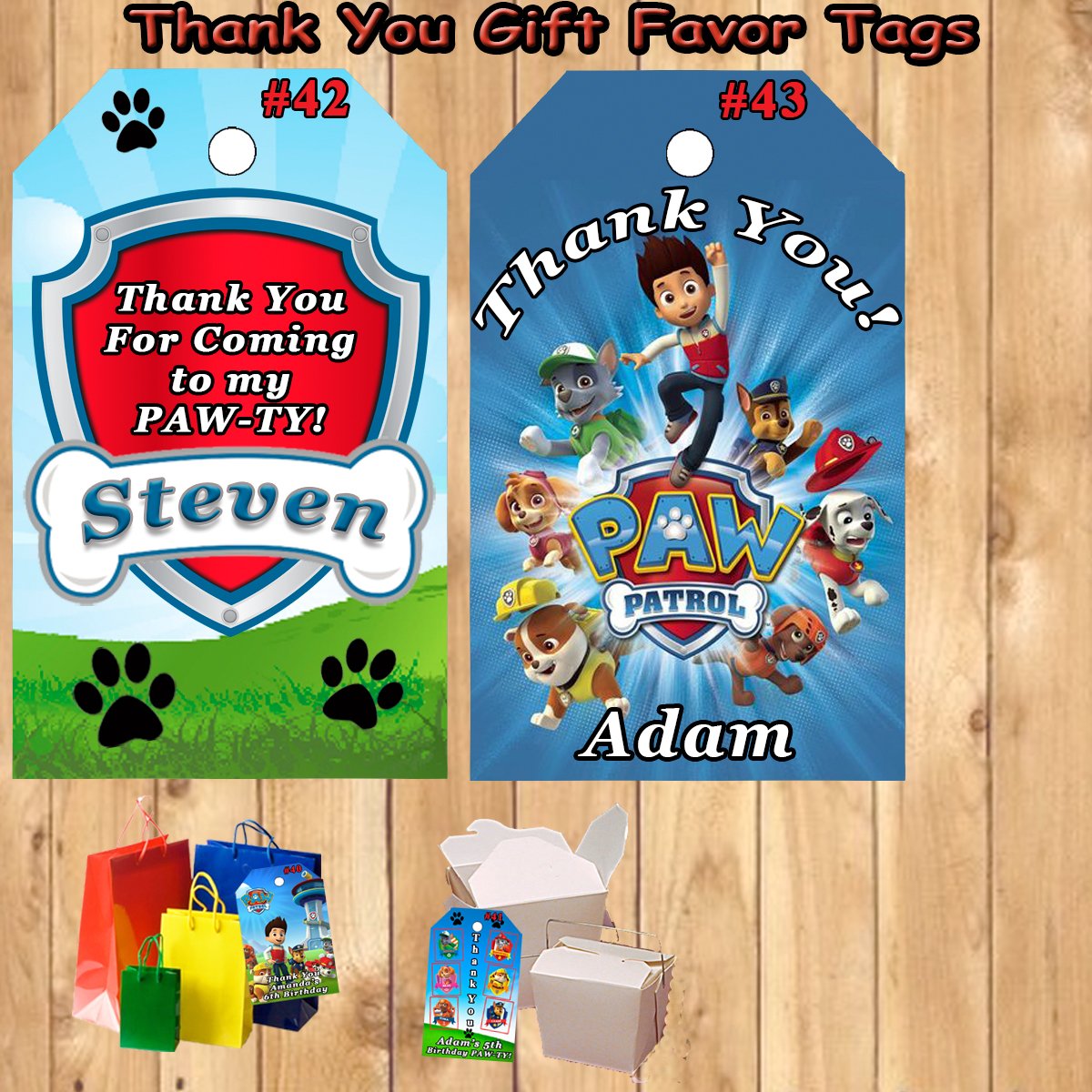 Paw Patrol Birthday 10 ea Favor Tags Gift Tags Thank You Tags Personalized