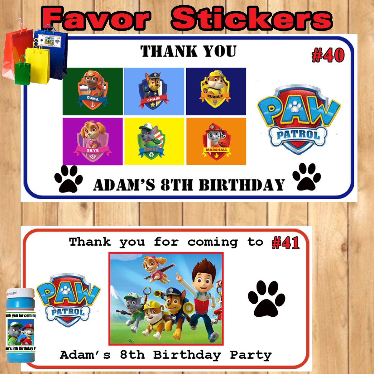 Paw Patrol Birthday 1 Sheet Favor Water Bottle Stickers Labels Personalized