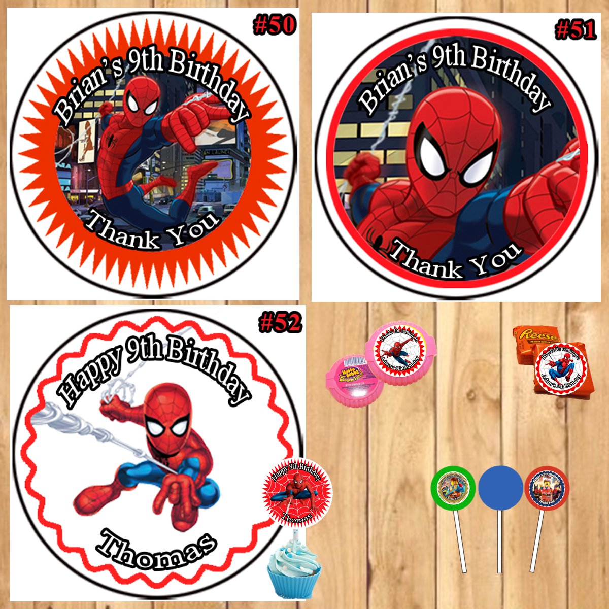 Spiderman Super Hero Birthday Stickers Round 1 Sheet Personalized