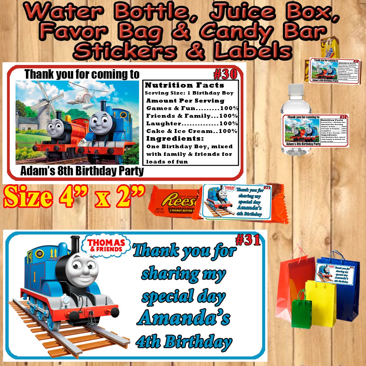 Thomas & Friends Thomas The Trian Birthday 1 Sheet Favor Water Bottle Stickers Labels Personalized