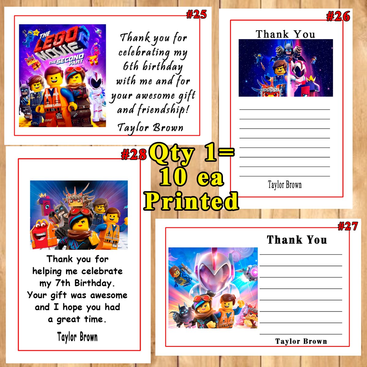Lego Birthday Thank You Cards 10 ea Personalized Custom Made