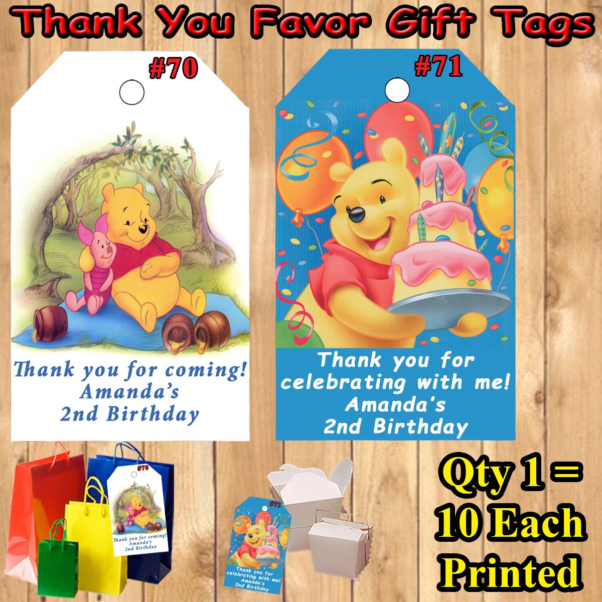 Pooh Bear Winnie The Pooh 10 ea Favor Tags Gift Tags Thank You Tags ...