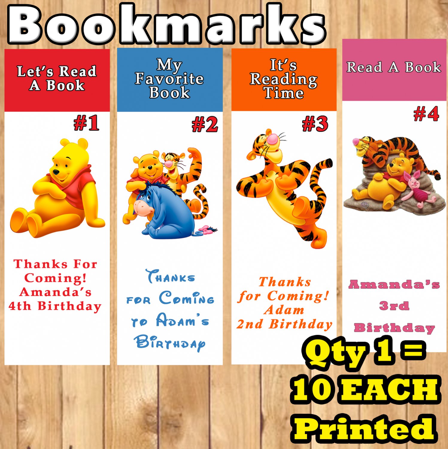 Pooh Bear Winnie The Pooh 10 ea Favor Bookmarks Personalized