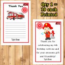 Fireman Firefighter Fire Truck Birthday Thank You Cards 10 ea Personalized Custom Made