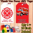 Fireman Firefighter Fire Truck 10 ea Favor Tags Gift Tags Thank You Tags Personalized