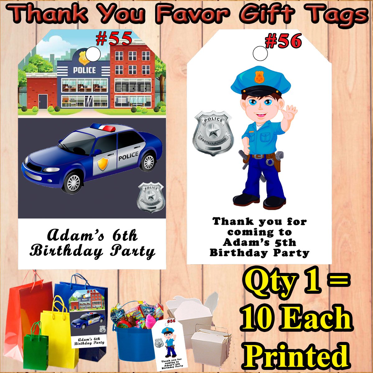 Police 10 ea Favor Tags Gift Tags Thank You Tags Personalized