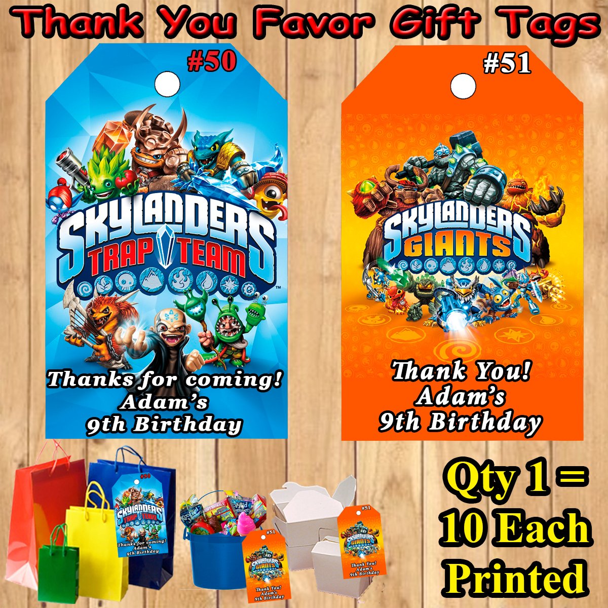 Skylanders 10 ea Favor Tags Gift Tags Thank You Tags Personalized