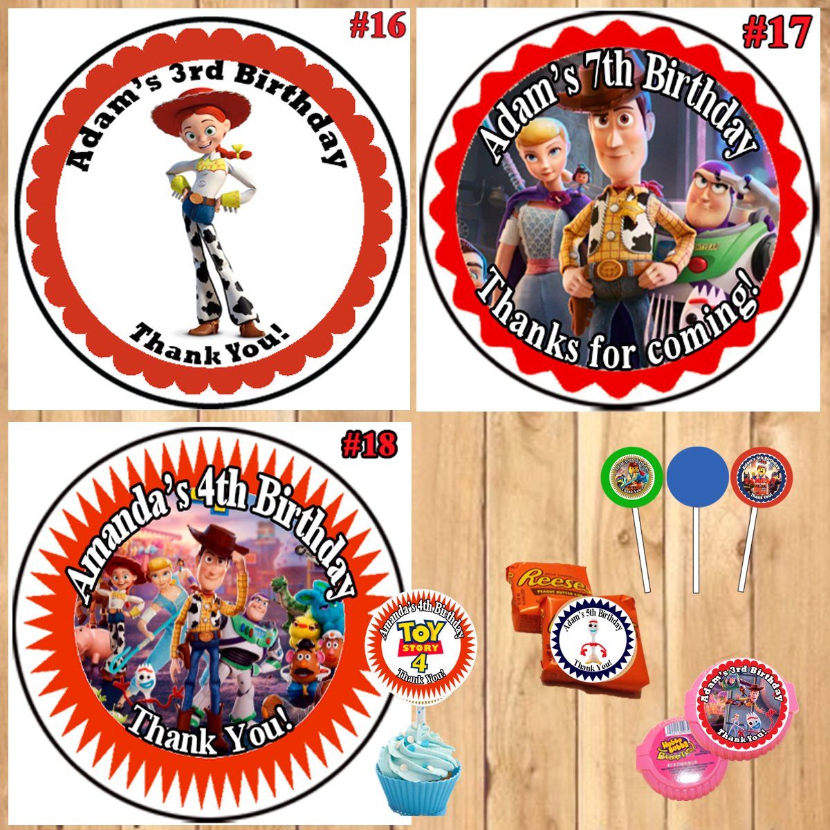 Toy Story 4 Birthday Stickers Round Water Bottle Favor Stickers 1 Sheet 