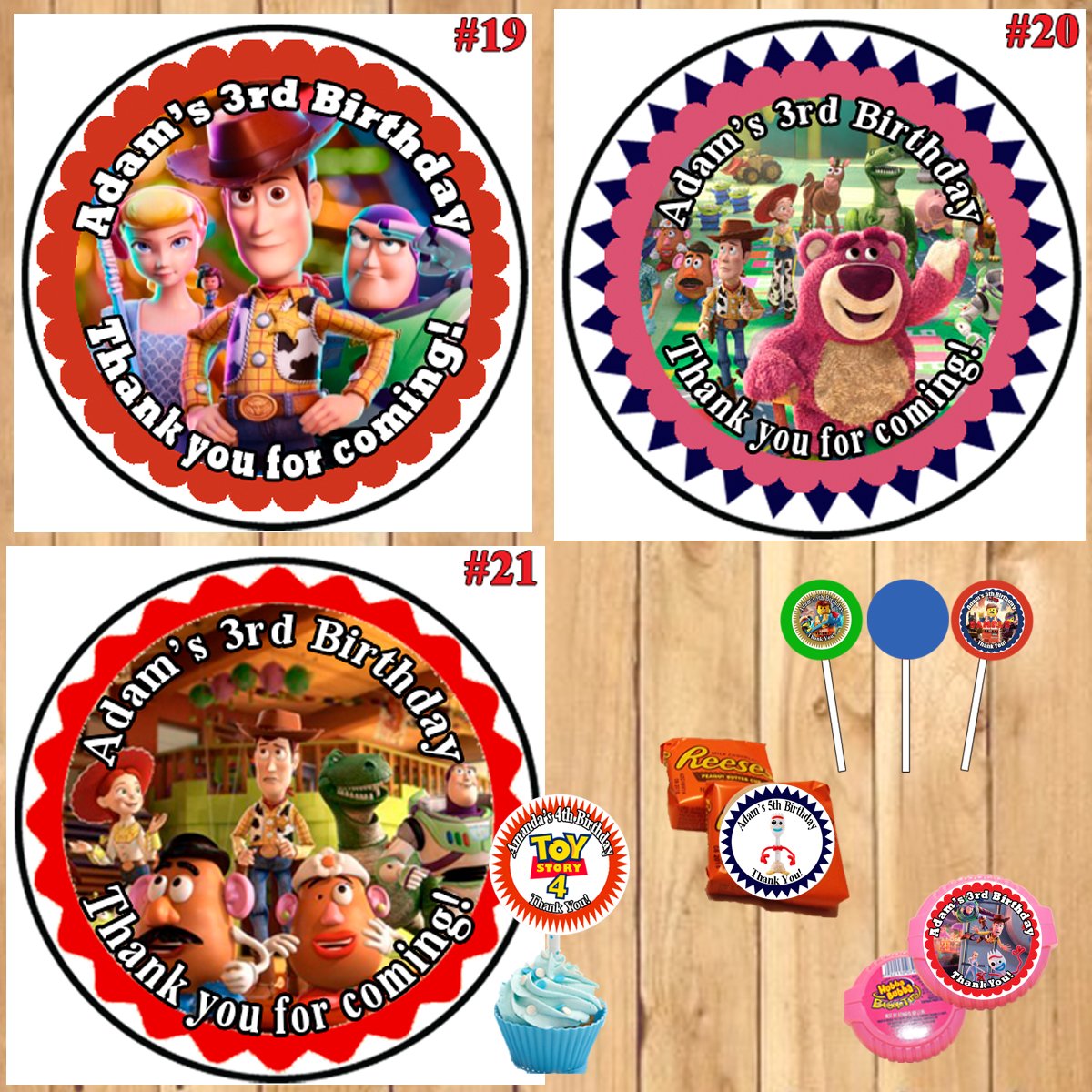 Toy Story 4 Birthday Stickers Round Water Bottle Favor Stickers 1 Sheet ...