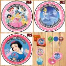Disney Princess Birthday Stickers Round Water Bottle Favor Stickers 1 Sheet Personalized