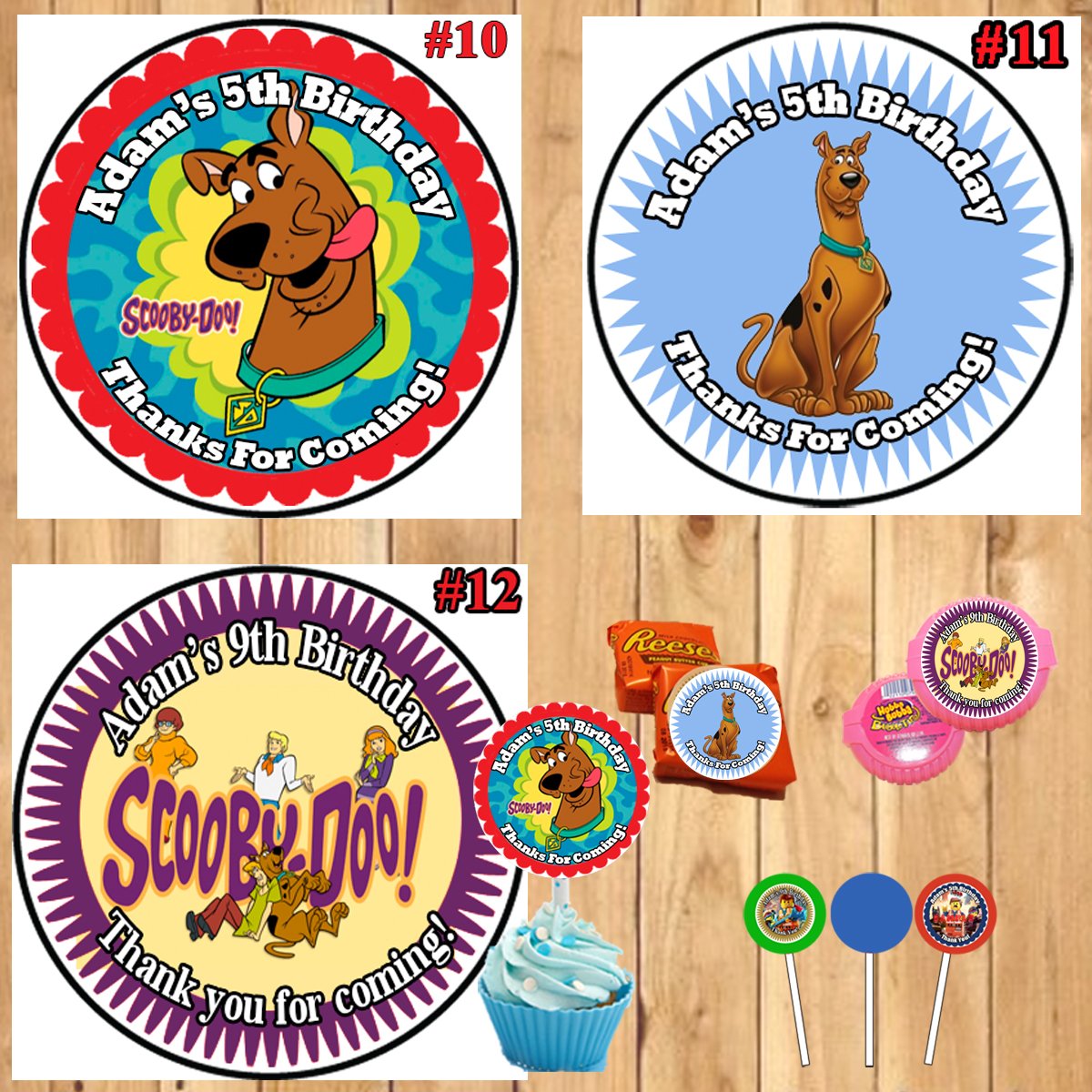 Scooby Doo Birthday Stickers Round Water Bottle Favor Stickers 1 Sheet Personalized