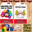 Bowling Favor Tags Gift Tags Thank You Tags 10 ea Personalized