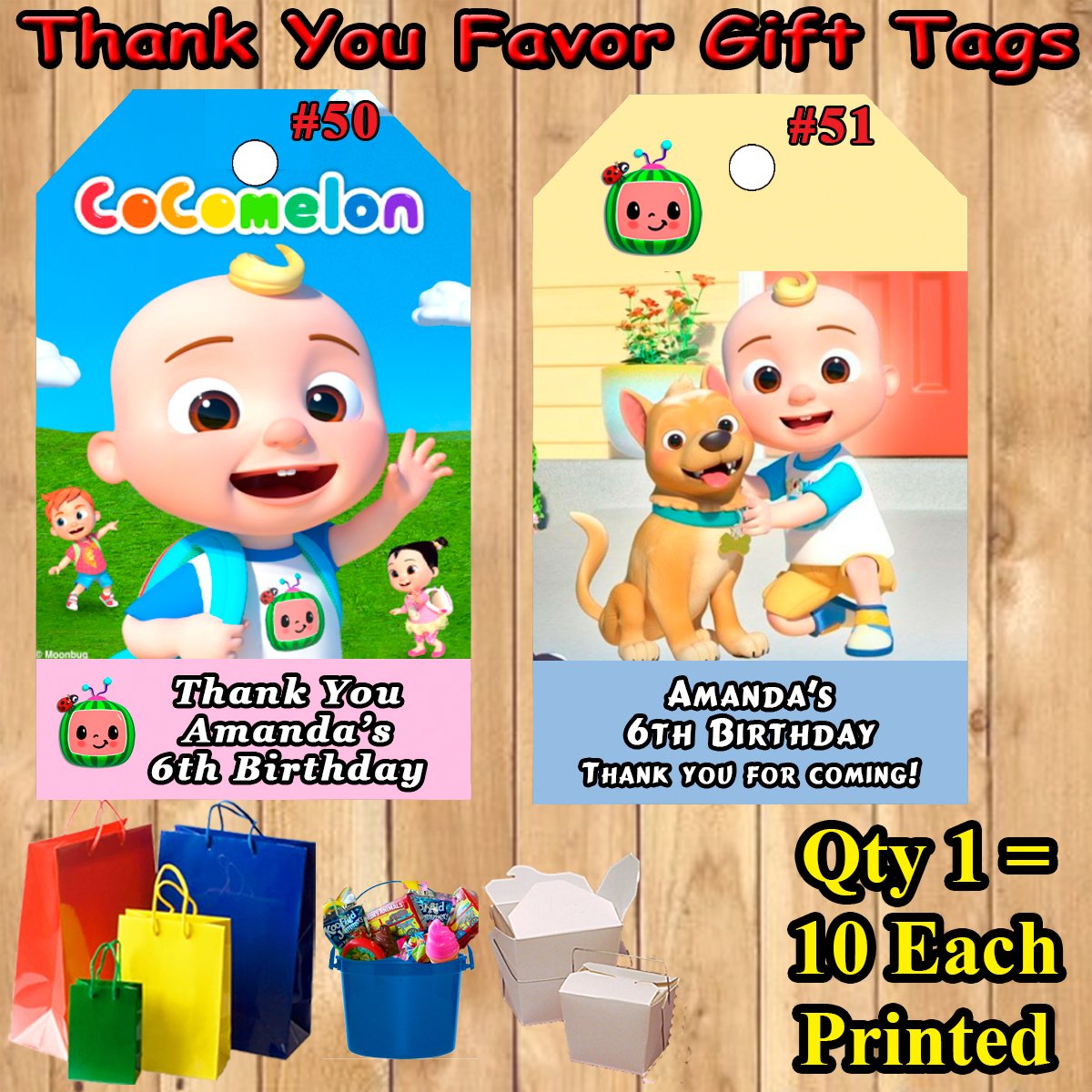 CoComelon Favor Tags Gift Tags Thank You Tags 10 ea Personalized