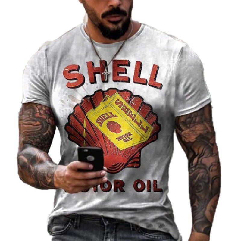 Men's Street 3D Printed Shell Motor Oil Trendy Personalized Trendy T-shirt Men's Casual Tops T-shirt