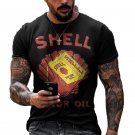 Summer Men Short Sleeve T-shirt 3D Shell Motor Oil Logo Print Vintage Black T Shirt Fashion Tee