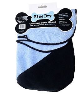 BONE DRY Contour Bone Shape Microfiber Dog Drying Towel with Pockets - 30 x 16"