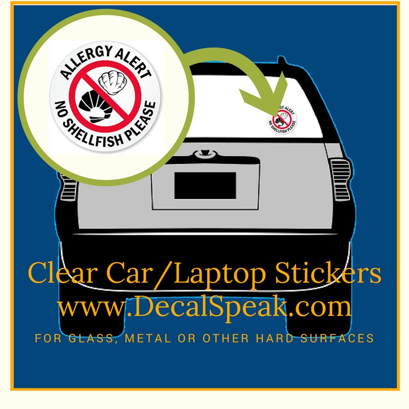 Allergy Alert No Shellfish Please Clear Car/Laptop Sticker