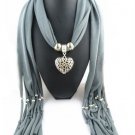 Grey Scarf Double Sided Heart Pendant