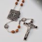 St. Benedict Silver Plated Rosary w/ Brown Wood Beads