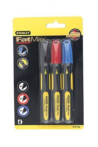 STANLEY FATMAX PERMANENT MARKER PENS 3 COLOURS OIL & WATER RESISTANT CHESEL 0-47