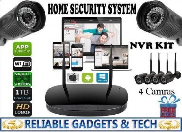 Security 4CH Camera NVR Kit 1080p HD, WiFi, IP66, IR Cut 30m, NightVi, App, Free