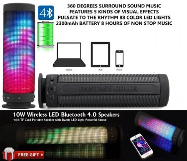 Aosder Bluetooth LED Speaker 360 SURROUND, PULSATE, SD,2300mAh 2.1, x2 10 Watt