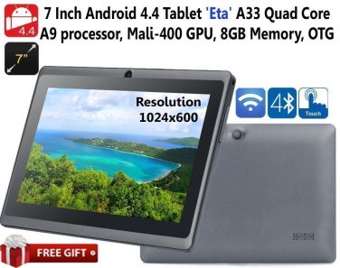 Tablet  'Eta' Android 4.4- 7 Inch, QuadCore A33 CPU, 8GB, OTG, Bluetooth,Wifi