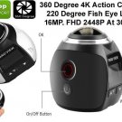 4K Ultra HD Action Camera Panoramic 360, 2448P, 16MP, 30FPS, Wi-Fi, OS, IP68 30M