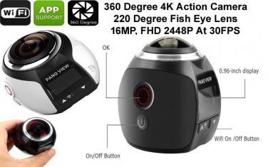 4K Ultra HD Action Camera Panoramic 360, 2448P, 16MP, 30FPS, Wi-Fi, OS, IP68 30M