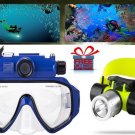 Camera Swim Goggles Waterproof 90 Lens 1/2.5 Inch 5MP + T6 LED Diving Headlamp
