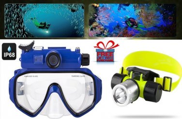 Camera Swim Goggles Waterproof 90 Lens 1/2.5 Inch 5MP + T6 LED Diving Headlamp