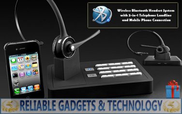 Handsfree Wireless Bluetooth Headset System - Telephone Landline + MobilePhone 2