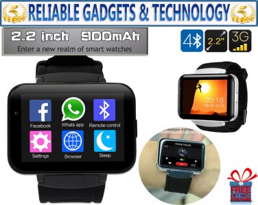 3G Android SmartWatch 4GB Bluetooth - 2.2in Sports, WIFI, GPS, IMEI, 1.3MP