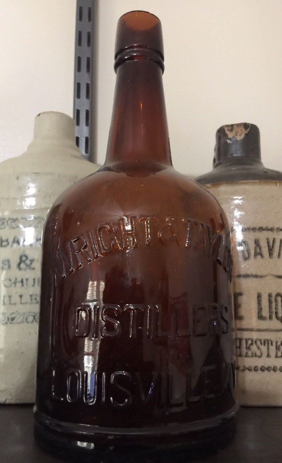 Wright & Taylor 1890s Amber Quart Whiskey Cork Bottle Louisville, Kentucky