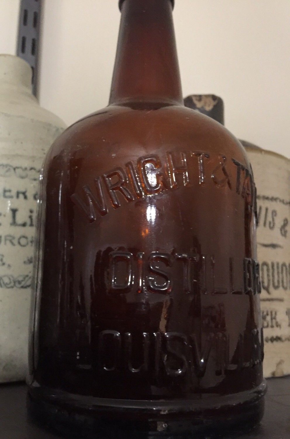 Wright & Taylor 1890s Amber Quart Whiskey Cork Bottle Louisville, Kentucky