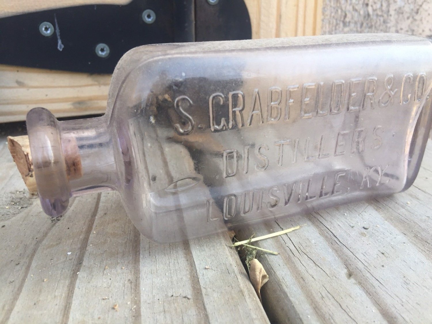 Vintage S Crabfelder Distillery 1890s 1/2 Pint Cork Bottle Louisville,Ky