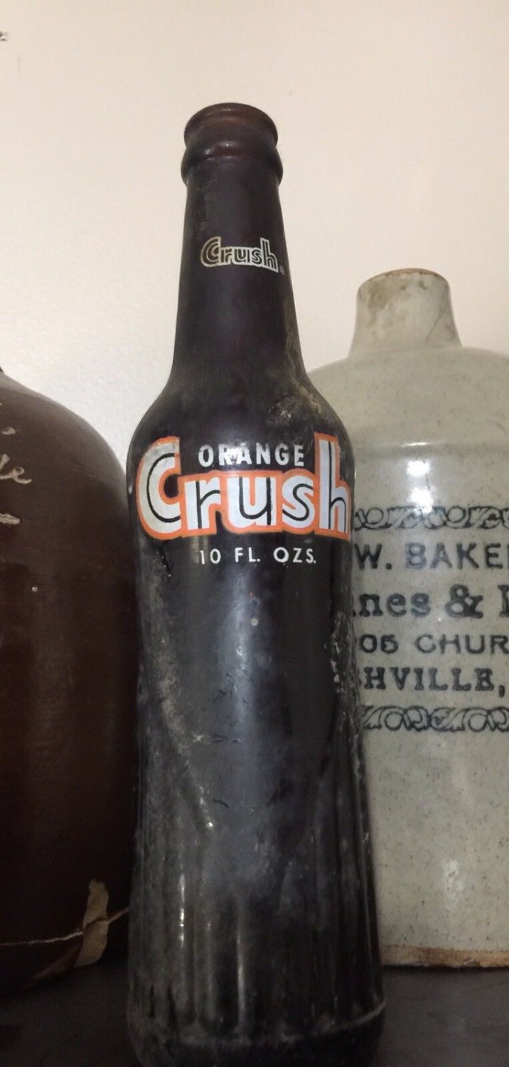Vintage Orange Crush 10 Oz Amber Brown Soda Bottle Ribbed Glass Evanston Il