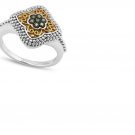 6 Green Round Cut Diamonds/18k Gold/Sterling Silver/Black Rhodium/Size 7 Ring