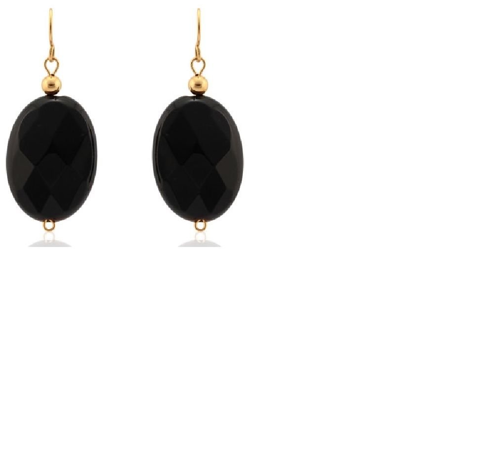 Black Onyx 14kt Gold Dangling Fish Hook Earrings