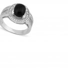 Black Onyx/Created Sapphire/Sterling Silver/Size 7 Ring