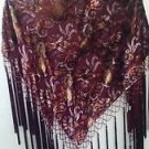 Bellissime Accessories Shawl Silk Rayon Velvet Maroon Paisley Beads Tassels