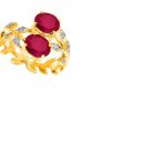 2 Rubies/8 Round Cut Diamonds/Platinum/Sterling Silver/Size 7 Ring