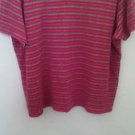 Basic Editions V Neck Shirt Red Black White Stripes 80% Cotton Large Short Sleve